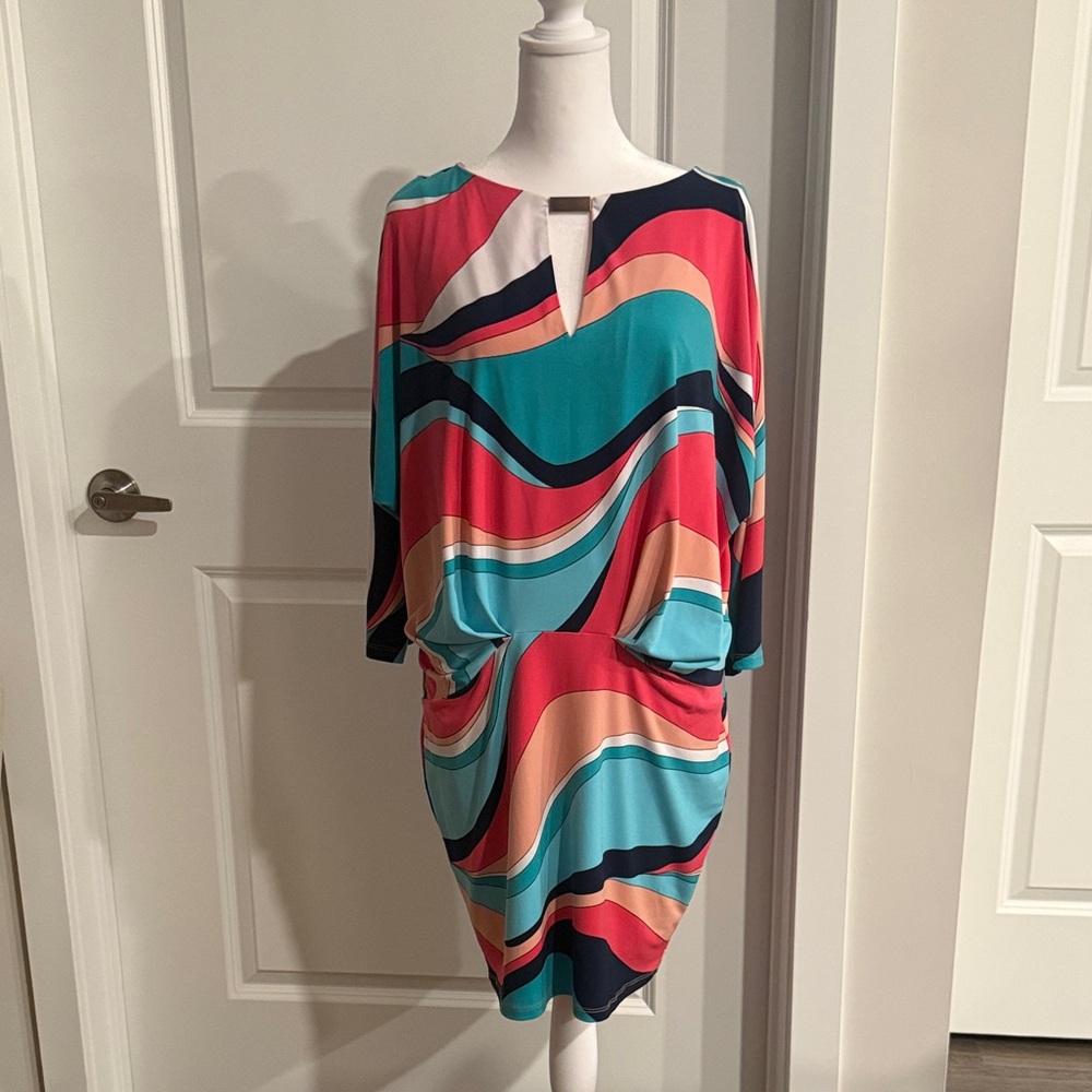 Trina Turk Peach and Teal Dress